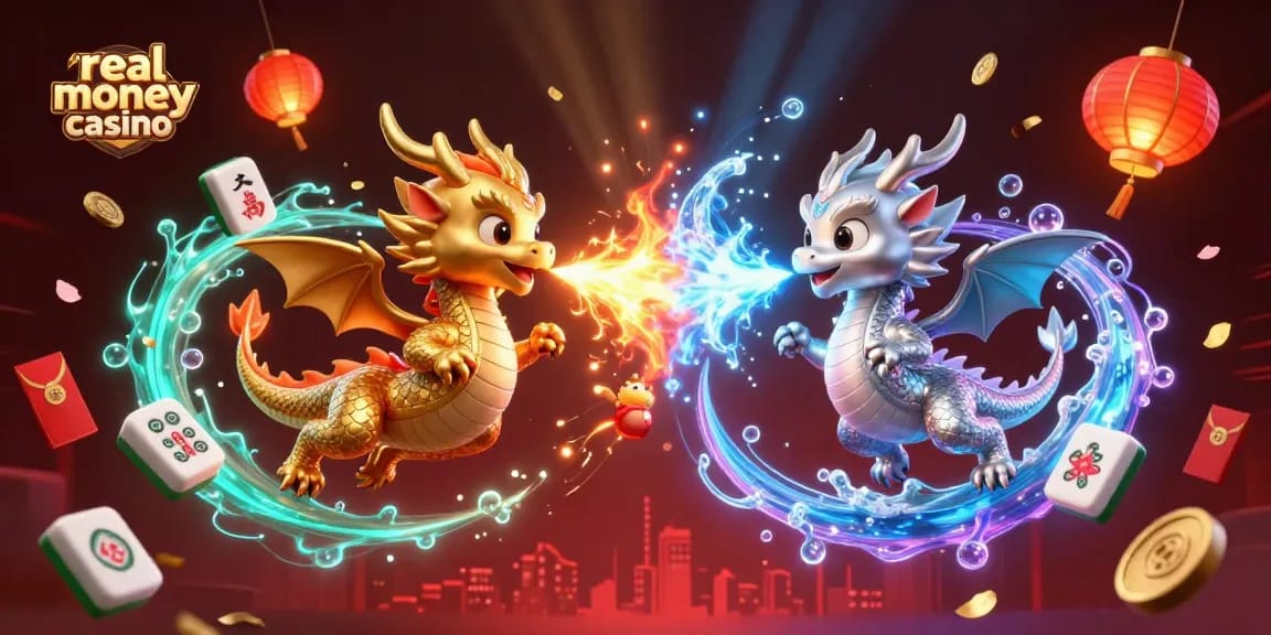 Engage in the real money casino experience with dragons, festive symbols, and vibrant colors.